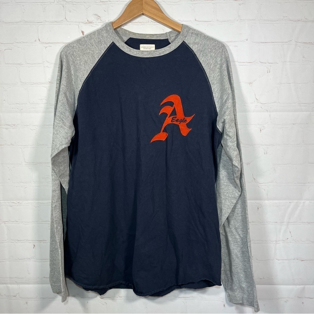 American Eagle Color Block Embroidered Logo Long Sleeve T Shirt Mens Large Y2K